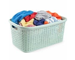 Excellent Houseware Wasmand - 35 liter - rotan - lichtgroen - kunststof - 53 x 36 x 26 cm