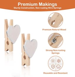 100 stuks Hartvormige Wasknijpers Set met Jute Koord en Beeldnaalden voor Foto's en Decoratie — thumbnail 2