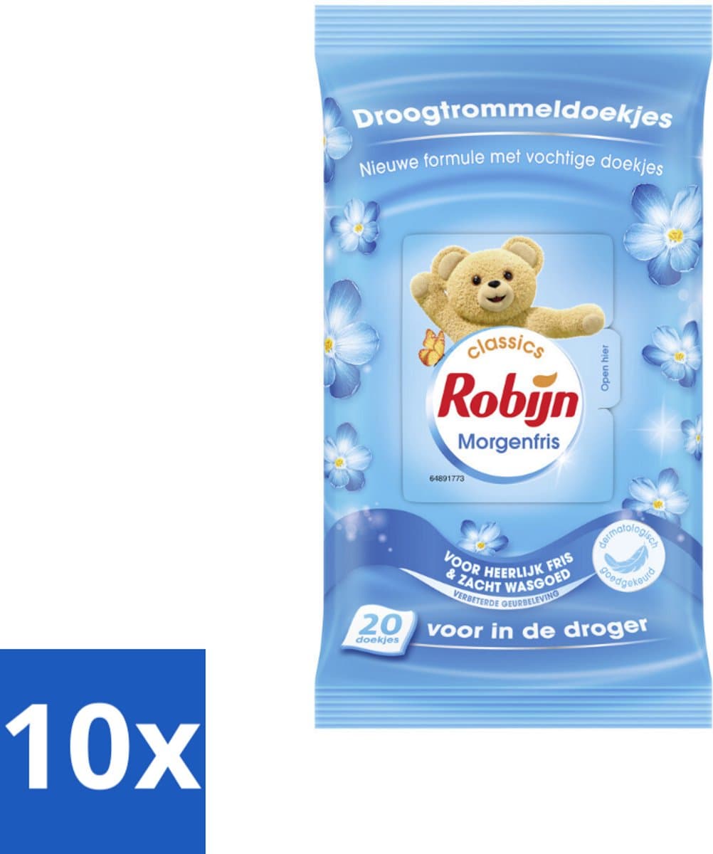 10 x Robijn – Droogtrommeldoekjes – Morgenfris - 20 Doekjes - Droogtrommeldoekjes - Wasgoed Drogen - Frisheid Droger - Wasgoed Verzorgen - Kleding Beschermen — afbeelding 1