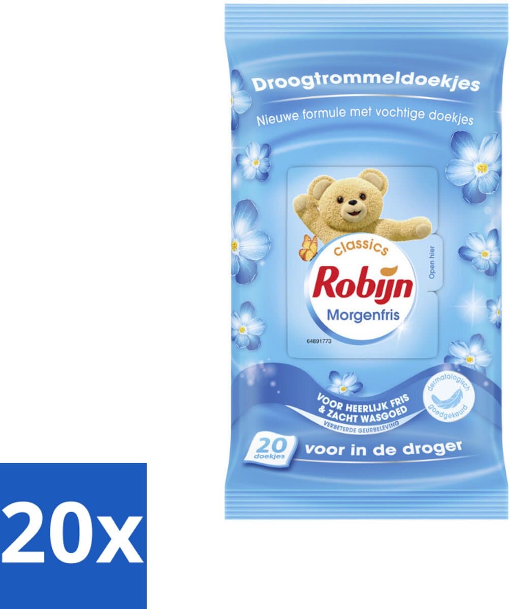 20 x Robijn Droogtrommeldoekjes Morgenfris 20 stuks per verpakking - Droogtrommeldoekjes - Wasgoed Drogen - Frisheid Droger - Wasgoed Verzorgen - Kleding Beschermen — afbeelding 1