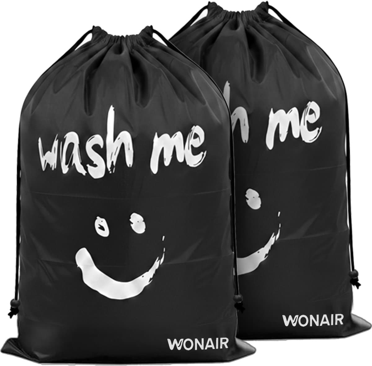 Wonair - Waszak - Waszakken - Waszak groot - Waszakken voor wasgoed - Opbergtas - 60x90cm - 2 Stuks - Zwart - Laundry bag met trekkoord — afbeelding 1