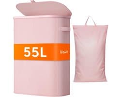 Wasmand met Deksel - Laundry Basket - Ruimtebesparend Opbergen - Verwijderbare Zakken - 55L 42x24x55cm - Roze