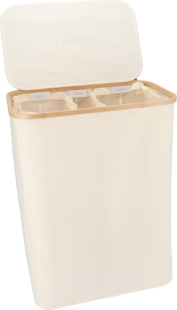 Imperatoris - Wasmand 3 Vakken - Wasmand - Wassorteerder - Wasmanden - Met Uitneembare Waszakken - Laundry Basket - 160L - Beige — afbeelding 1