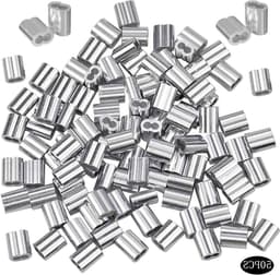 Dailygoods- Draadkabel 50 Stuks - Aluminium Kabeldraad - Zilveren Krimpring-Hulsklem - Geschikt voor Hondentouw/Waslijn - Diameter 8 mm - Laag Gewicht/Hoge Prestaties - Staaldraad — thumbnail 1