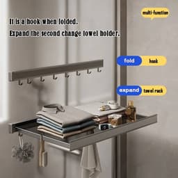 Droogrek-Wasrek hangend-Wandgemonteerde Uitschuifbare Wasrek met 8 Haken & Zwevende Planken -Heavy-Duty Aluminium-Grijs 60 cm. — thumbnail 2