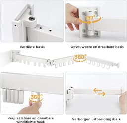 SNJY® Wasrek Inklapbaar - Wasrek Hangend - Droogmolen Voet - Droogrek Inklapbaar - 3 Vouwarmen - 127 cm - Wit — thumbnail 3