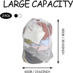 2 Stuks Wasnetzakken - 60 X 90 Cm - Waszakjes - Organizer Wasmachinetas - Waszakken - Laundry Bag - Geschikt Voor Kleding, Dekbedovertrek, Speelgoed, Reizen, Studentenkamer - Wit — thumbnail 5