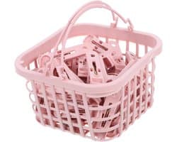 30 plastic wasknijpers - Inclusief handig ophangmandje - Plastic wasknijpers - Roze - Geschikt voor thuis, keuken, kledingkast en badkamer