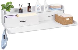 Werkblad/bovenblad voor wasmachine en droger - Met opbergruimte - Afmeting 137 x 69,9 cm - Plank, 2 lades en haken - Draagvermogen 113 kg - Voor wasruimte/linnenkast - Wit — thumbnail 5