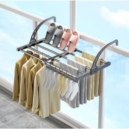 GELLDG Klein wasrek geschikt voor op het balkon - Uitschuifbaar en opvouwbaar - Wasrek voor radiator - Wandwasrek - Geschikt voor binnen- en buitengebruik - 38-55 cm - Inclusief winddicht sokkenrek — thumbnail 1
