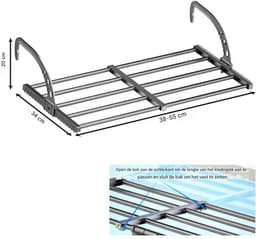 GELLDG Klein wasrek geschikt voor op het balkon - Uitschuifbaar en opvouwbaar - Wasrek voor radiator - Wandwasrek - Geschikt voor binnen- en buitengebruik - 38-55 cm - Inclusief winddicht sokkenrek — thumbnail 3