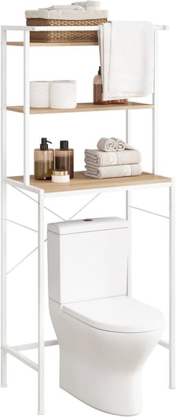 CYRO - Wasmachine Meubel - Wasmachine Kast - Wasmachine Ombouw - WC opbergrek - Kast - met 3 laags handdoekrek - Light Oak - Wit — thumbnail 4