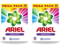 2 x Ariel Color & Style - Waspoeder - Gekleurde Was - 50 Wasbeurten - Voordeelverpakking - 2 stuks