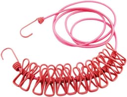 Verstelbare reis-waslijn, draagbaar, met klemmen, 12 stuks voor binnen en buiten (rood) — thumbnail 5
