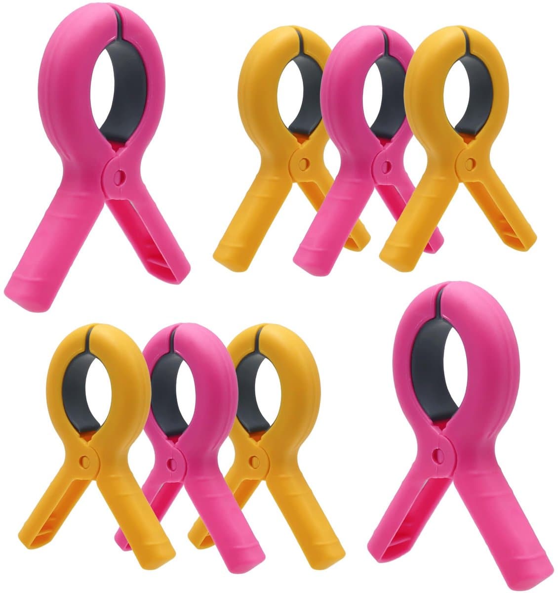 Handdoekclips Wasknijpers - Groot en Sterk - Voor strandstoelen, wasgoed en dikke kleding - 8 stuks - 4 Geel + 4 Fuchsia — afbeelding 1