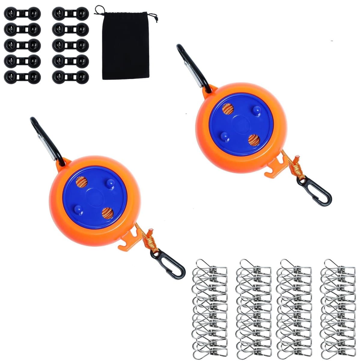 Set van 2 stuks - Uitschuifbare waslijn voor kamperen - Verstelbare reiswaslijn - Draagbare waslijn - Opvouwbare waslijn zonder boren - 10 m campingwaslijn - Geschikt voor binnen/buiten, kamperen, reizen en terras (oranje) — afbeelding 1