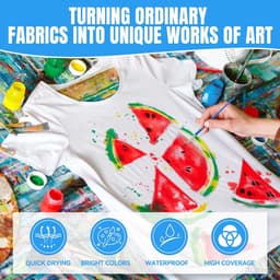 Paint, textielverf, wasbare stofverf voor kleding, T-shirt, jeans, stof, canvas, glas, crème, hout (6 kleuren) — thumbnail 2