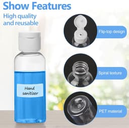 12 stuks 50 ml reisflessen set van kunststof, transparant, met 3 trechters en 2 etiketten voor shampoo, douchegel, lotion, make-up remover — thumbnail 5