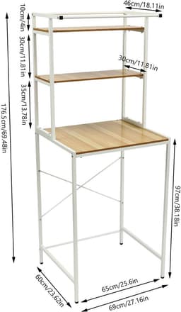Homezo opbergrek boven wasmachine - 3 Opbergniveaus - Open ontwerp - Draagvermogen planken 10 kg - Onderste deel: 65x60x97 cm — thumbnail 3