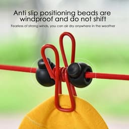 Waslijn met Clips - Reis Waslijn Drooglijn - Kleding Drogen - Winddicht Anti-slip - 1.7 meter - Rood — thumbnail 2