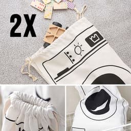 2 Stuks Waszakken met Wasmachine Print - Wasgoed Opbergtas met Trekkoord - Badkamer Was Zak - Laundry Bag - wit-zwart - 65 x 47 cm — thumbnail 4