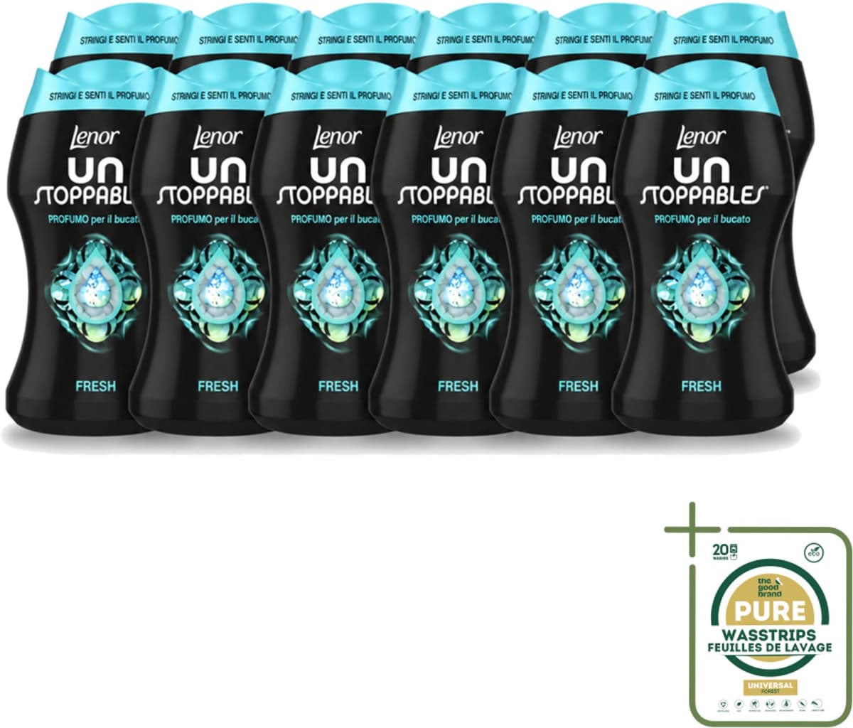 12 x Lenor Unstoppables – Geurbooster – Fresh - 10 Wasbeurten - 140 g - Wasstrips - Geurbooster Was - Frisheid Was - Geurparels Was - Wasgeur - Frisheid Kleding — afbeelding 1