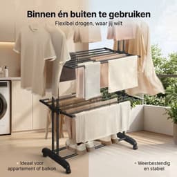 Droogrek Staand - Inklapbaar Wasrek met Wielen - Droogtoren 4 Lagen - 24 Meter Drooglengte - 50 kg Draagvermogen — thumbnail 5