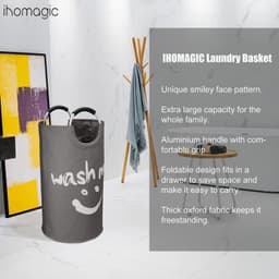 Vouwbare Wasmand met Handvat, Grote Smiley Gezicht Waszak van Oxford Stof, Ideaal voor Thuis, Reizen en Studentenhuis — thumbnail 5