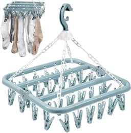 Hangend droogrek met 32 ​​knijpers — Veelzijdig rek voor sokken, ondergoed en kleine kledingstukken — Hoog draagvermogen, draaibare haak, stevige grip — Opvouwbaar, draagbaar en ruimtebesparend — 32 x 32 x 35 cm — thumbnail 4