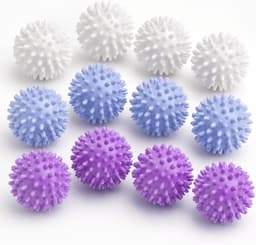 12 wasballen voor droger, herbruikbare wasballen voor droger en wasmachine, vervanging voor wasverzachter, anti-pilling, sneller drogen voor donsjacks en kleding (wit, blauw, paars) — thumbnail 1