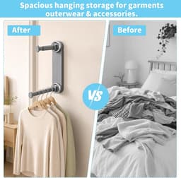 Droogrek voor binnen, wandmontage, wanddroger, dubbele stang, verstelbaar, geschikt voor balkon, badkamer, slaapkamer (grijs) — thumbnail 2