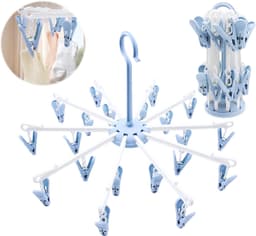 2 stuks - inklapbaar droogrek voor sokken Inklapbaar droogrek met 40 knijpers – compact droogrek voor sokken en ondergoed - blauw - Sokkendroger - Sokken Hanger - Beha's - bh's - Wasrek inklapbaar - Droogcarrousel - Klein Wasrekje - voor op reis — thumbnail 1