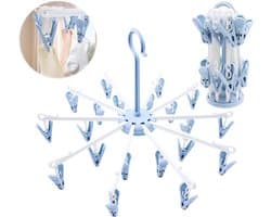 2 stuks - inklapbaar droogrek voor sokken Inklapbaar droogrek met 40 knijpers – compact droogrek voor sokken en ondergoed - blauw - Sokkendroger - Sokken Hanger - Beha's - bh's - Wasrek inklapbaar - Droogcarrousel - Klein Wasrekje - voor op reis