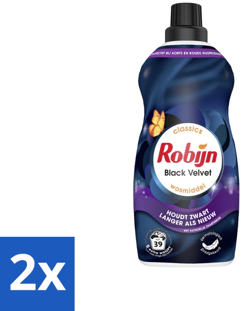 2 x Robijn – Vloeibaar Wasmiddel – Klein & Krachtig Black Velvet – 1,19 L - Zwarte Was - Donker Was - Wasmiddel Zwart - Kleurbehoud - Wasmiddel Donker — afbeelding 1