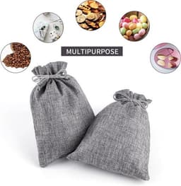 Jute Zakje met Trekkoord 20x15 cm Grijs Linnen Opbergzak voor Fruit en Kerstcreaties — thumbnail 2