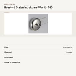 Waslijn Intrekbaar 2,8M - Roestvrij Staal - Nylon - Binnen/Buiten - Hoge Belastbaarheid 10 kg - Eenvoudig te Installeren - Kledinglijn — thumbnail 4