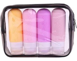 Siliconen Reisflessen, lekvrije siliconen reisflessen containers travel bottles, navulbaar en knijpbaar, voor lotion, douchegel en shampoo, reisaccessoire het vliegtuig, 90 ml