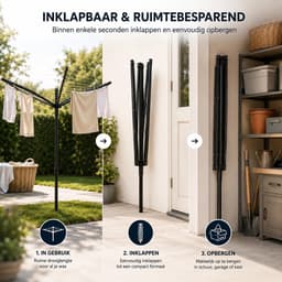 Droogrek Buiten - Waslijnen 4 Armen - Kleding Drogen - Inclusief Grondanker - 45 Meter Drooglijn - Zwart — thumbnail 5