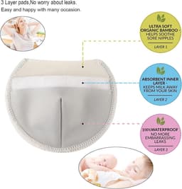 SnelShoppen - Herbruikbare Borstvoeding Pads - 8 Wasbare Nipple Pads + Waterdichte Tas + Waszak, Zachte Borstvoeding Kussens voor Moeders - Pastel Kle — thumbnail 5