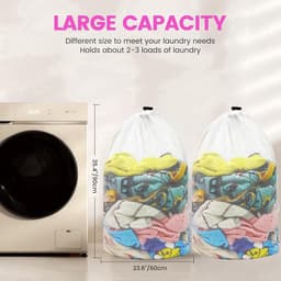 Waszakken met Trekkoord, Wasmachine Tas Grote 60 x 90 cm, Mesh Waszak voor Delicaten Heavy Duty Waszak voor Kleding, Donsjas, Bedlaken, Deken voor Thuis Dorm & Reizen — thumbnail 2