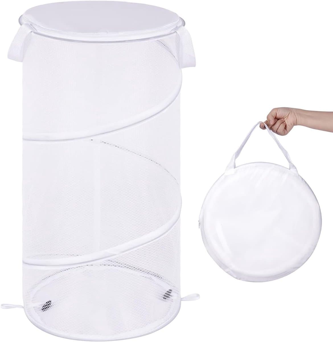 Opvouwbare wasmand met deksel - 33*60 cm - Opvouwbare wasmand - Opbergmand - Witte stofzak - Met handvat - Grote capaciteit - Geschikt voor wasruimtes, badkamers, kinderkamers, studentenkamers, reizen en organiseren - Wit — afbeelding 1