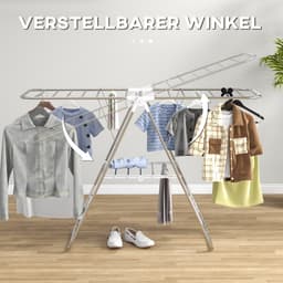 FloraGrace Droogrek – Inklapbaar En Uitschuifbaar – 60,5 x 148 x 98 cm – RVS En Kunststof – Zilver En Wit – Staand Met Zijvleugels — thumbnail 2
