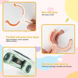 Grote handdoekclips (10 stuks) - Windbestendige strandhanddoekclips - Voor het vastmaken van handdoeken aan strandstoelen - Stevig en duurzaam - Veelzijdig, ook geschikt voor badkamers en wasruimtes - Oranje + Roze + Groen — thumbnail 4