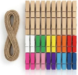 40 stuks kleine houten knijpers met draad voor fotowand, foto's ophangen en bruiloftdecoraties — thumbnail 1