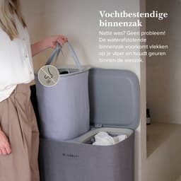 Jubbly® - Wasmand - Wassorteerder - Wasmand met Deksel - Wasmand 2 vakken - Wasmand opvouwbaar - Wasbox - 50 Liter - Grijs - The Splitsmart — thumbnail 5