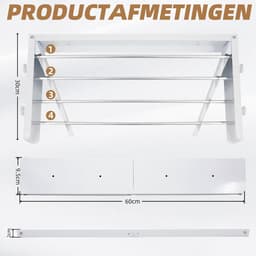 Drying rack, wall mounted carbon steel, 60 cm, extendable clothesline with 4 hooks, load capacity 25 kg, space-saving - ShopVlot — thumbnail 4