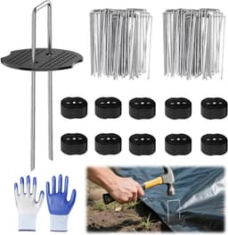 Professionele grondankers voor de tuin, 100 grondhaken en 100 bufferdiscs, gegalvaniseerd staal, 150 mm lang, 40 mm breed, 2 mm diameter, stevig en duurzaam — thumbnail 1
