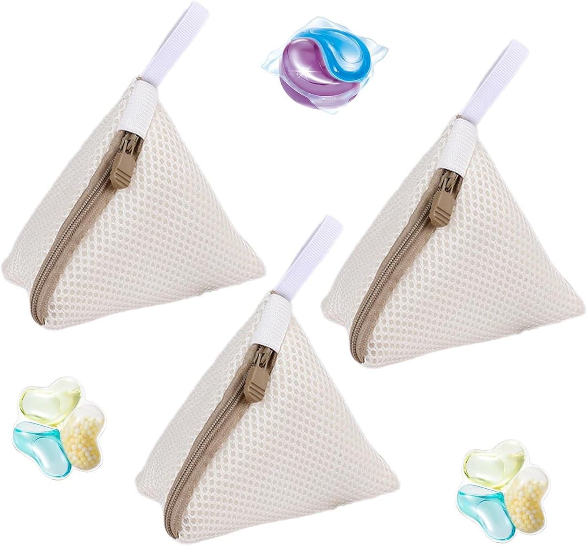 3 stuks - Waszak - Mini waszakjes - Mini Mesh Waszakken - Tas Wasnetten - Reiswaszak - Waszak Wasmachine - BH-waszakje - met rits - herbruikbare - huishoudelijke artikelen - voor bh's, ondergoed, sokken en kleine accessoires - 12*12 cm - beige — afbeelding 1