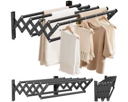 Wanddroogrek – Ophangbaar Wasrek voor Kleding – Ruimtebesparend - Zwart - 42cm x 13cm x 12cm