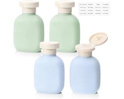 3.4 oz Plastic Kleine Reisshampoo Flessen, 4-Pack Lege Hervulbare Lekvrije Knijpflessen met Draaikoppeling voor Toiletartikelen Conditioner Lotion Crèmes Lichaamswas, Inclusief Etiketten (Groen, Blauw